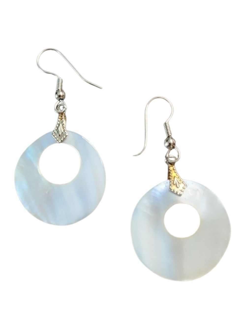 Minimalist Mother of Pearl and Silvertone Hoop Earrings